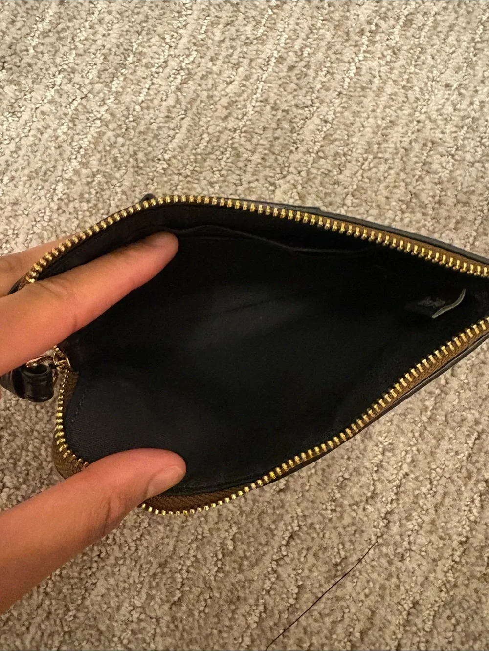 Coach Brown Signature Wristlet with Black Center Stripe